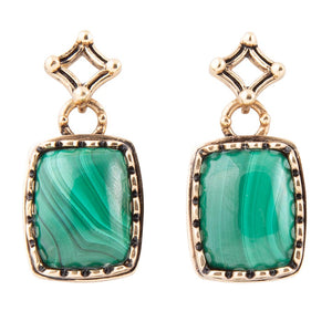 Cognate Green Malachite Post Drop Golden Earrings