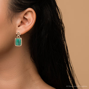 Cognate Green Malachite Post Drop Golden Earrings
