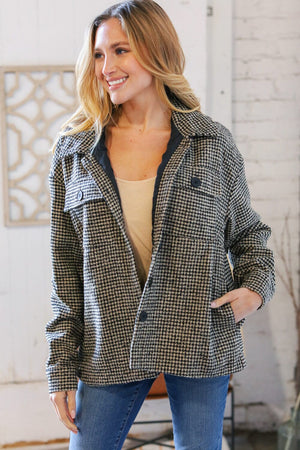 Collared Houndstooth Button Down Wool Blend Jacket Haptics 