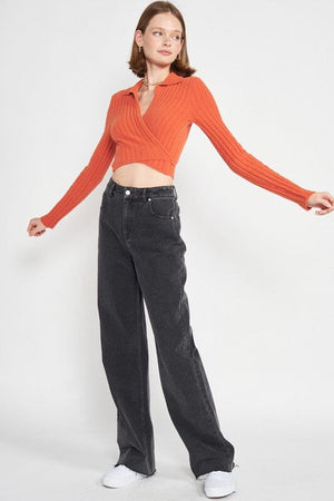 COLLARED LONG SLEEVE CROP TOP Emory Park 