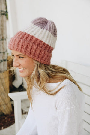 Color Block Knit Beanie Hats & Hair Leto Collection Rose Lavender 