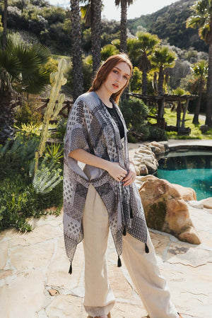 Color Graded Patchwork Kimono Black