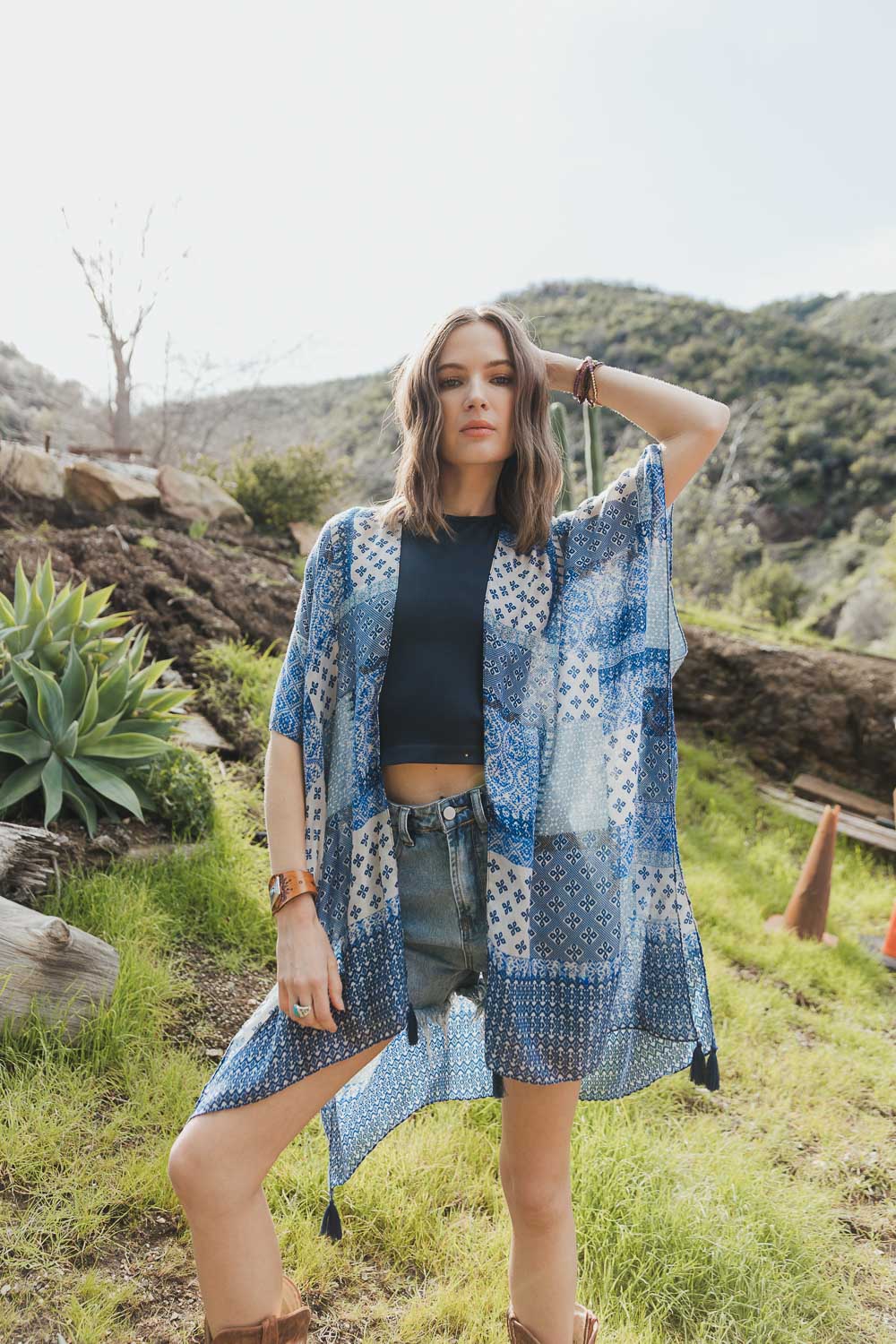 Color Graded Patchwork Kimono Blue