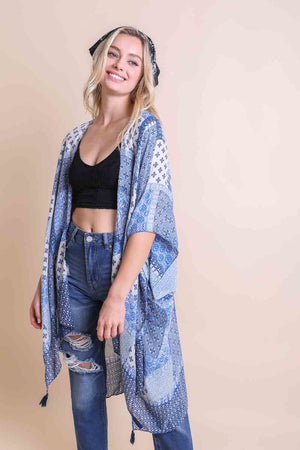Color Graded Patchwork Kimono Ponchos Blue