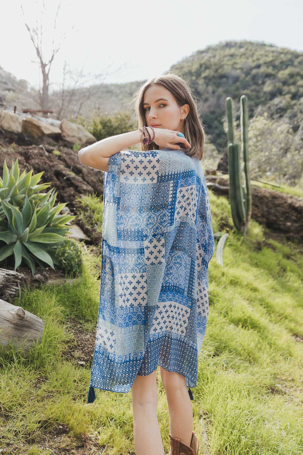 Color Graded Patchwork Kimono Blue