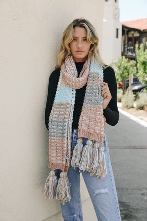 Colorblock Contrast Knit Scarf Scarves Leto Collection Pink 