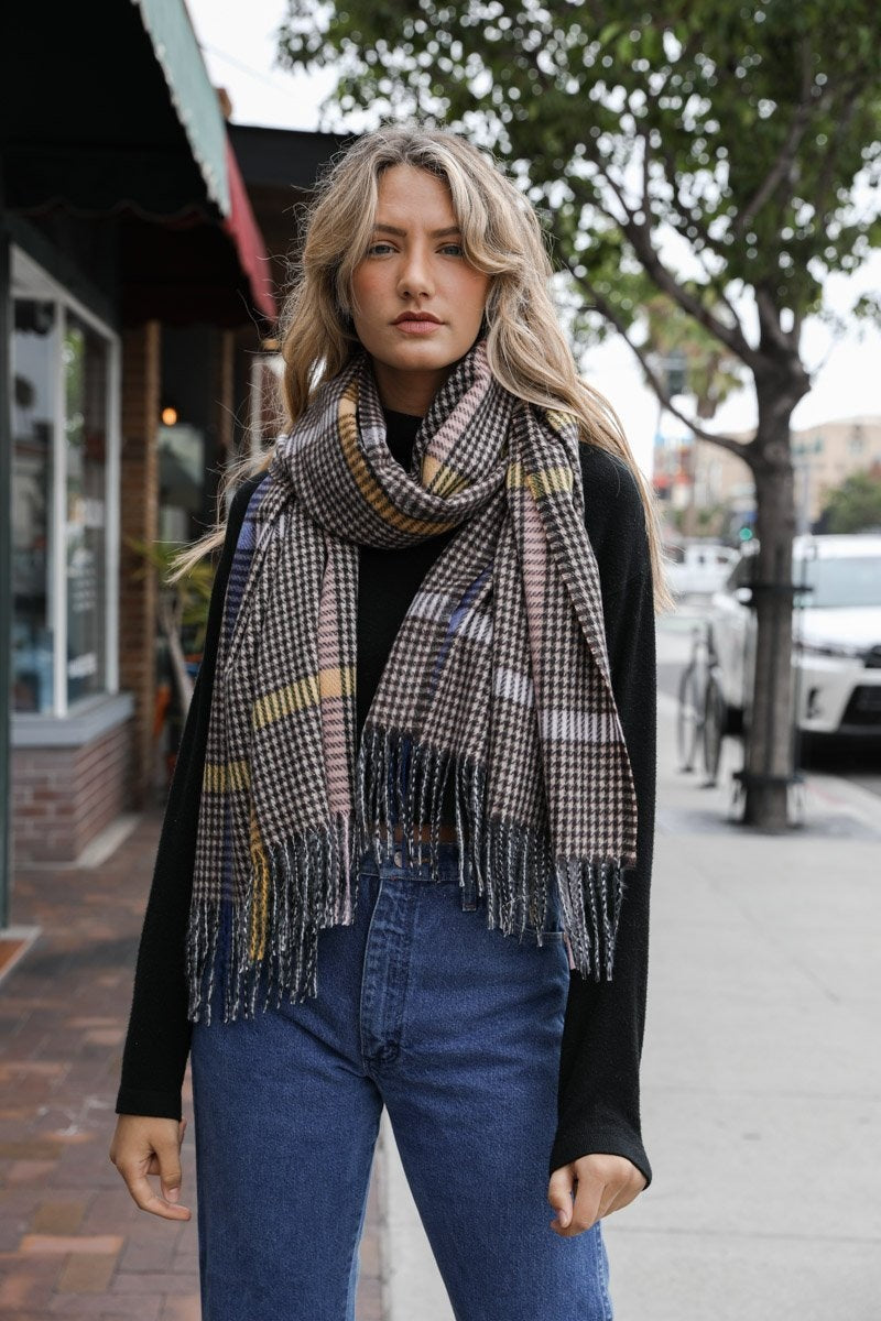 Colorblock Stripe Tassel Scarf Scarves Brown