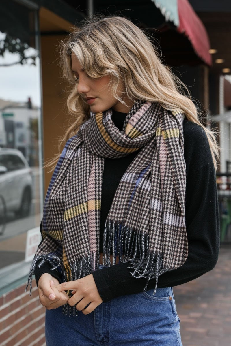 Colorblock Stripe Tassel Scarf Scarves Brown