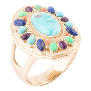 Concho Colorful Golden Statement Ring