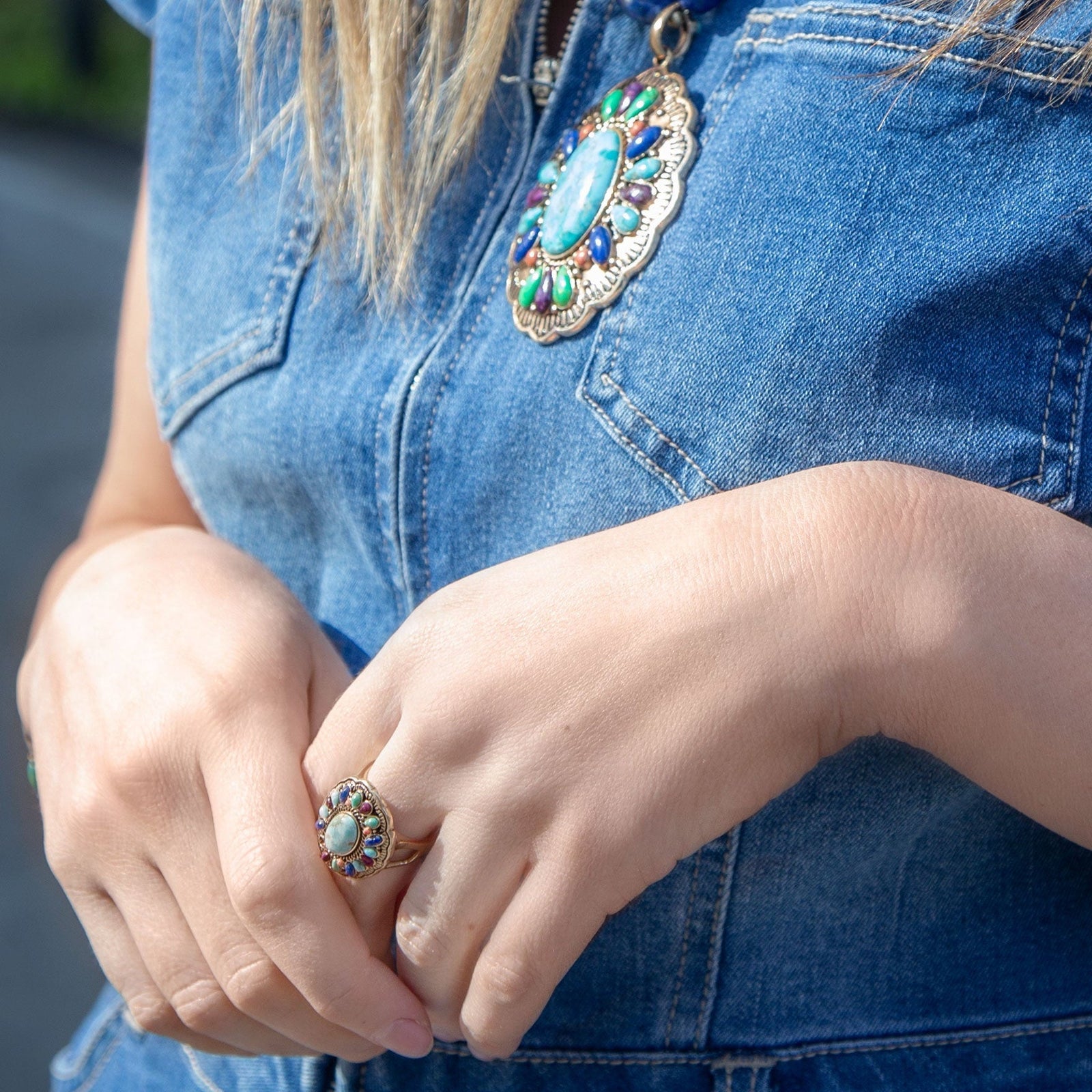 Concho Colorful Golden Statement Ring
