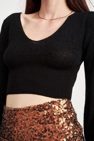 CONTRAST KNIT RIB CROPPED TOP Emory Park 