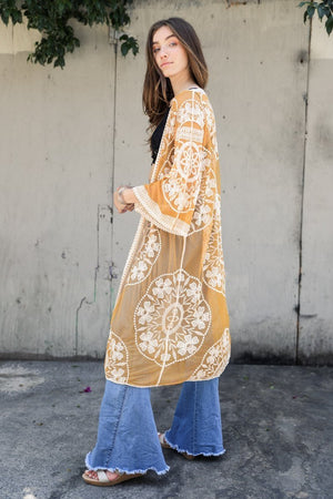 Contrast Mesh Cotton Lace Kimono