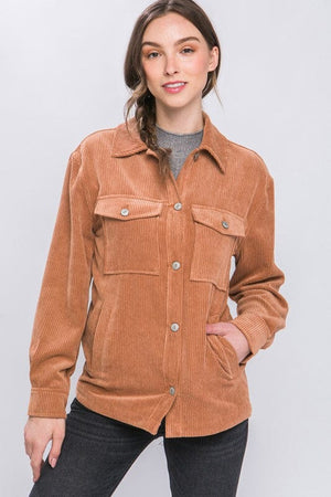 Corduroy Button Down Jacket With Pockets Love Tree CAMEL S 
