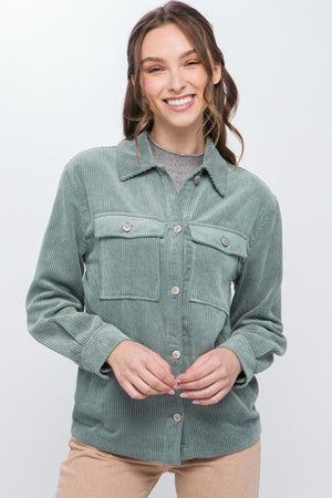 Corduroy Button Down Jacket With Pockets Love Tree MINT STONE S 