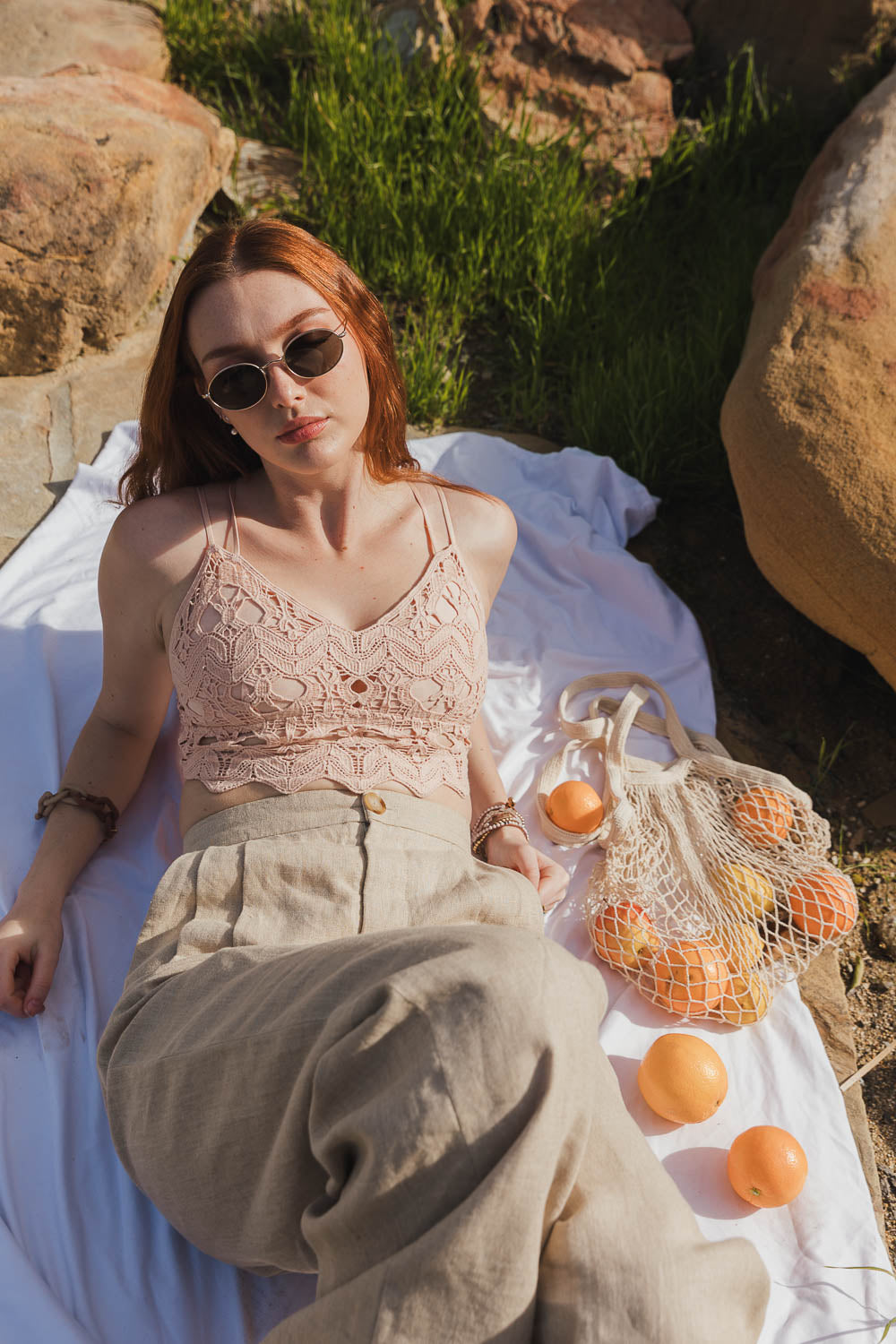 Cotton Crochet Longline Bralette Small / Rose