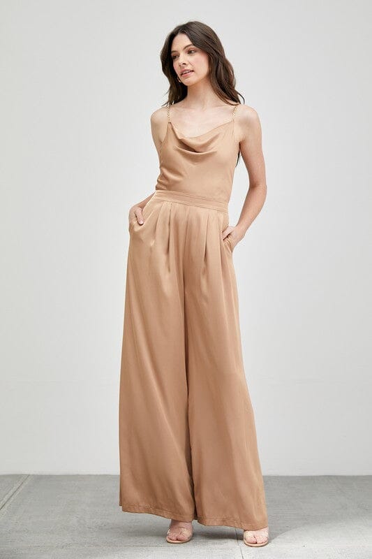 COWL NECK TRIM DETAIL JUMPSUIT Do + Be Collection TAUPE S 