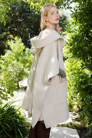 Cozy Plush Solid Color Hooded Ruana Ponchos One Size / Ecru