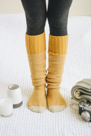 Cozy Ribbed Knit Lounge Socks Hats & Hair Leto Collection Mustard 