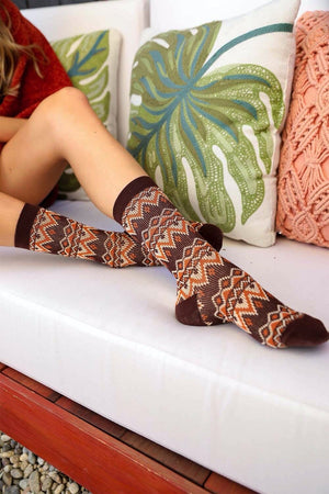 Cozy Tribal Pattern Socks Socks Leto Collection Brown 