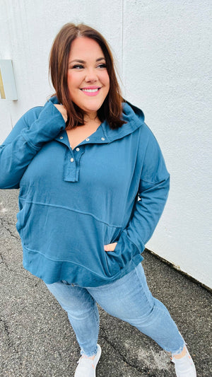 Cozy Up Teal French Terry Snap Button Hoodie Haptics 
