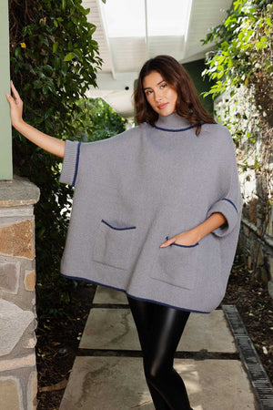 CozyCove Turtle Neck Poncho with Easy Sleeves Ponchos Leto Collection One Size Gray 