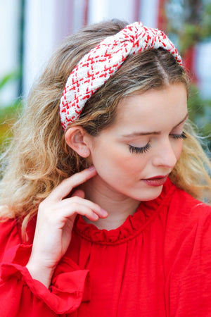 Cream Gold & Red Knit Top Knot Headband Jane Claire 