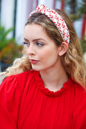 Cream Gold & Red Knit Top Knot Headband Jane Claire 