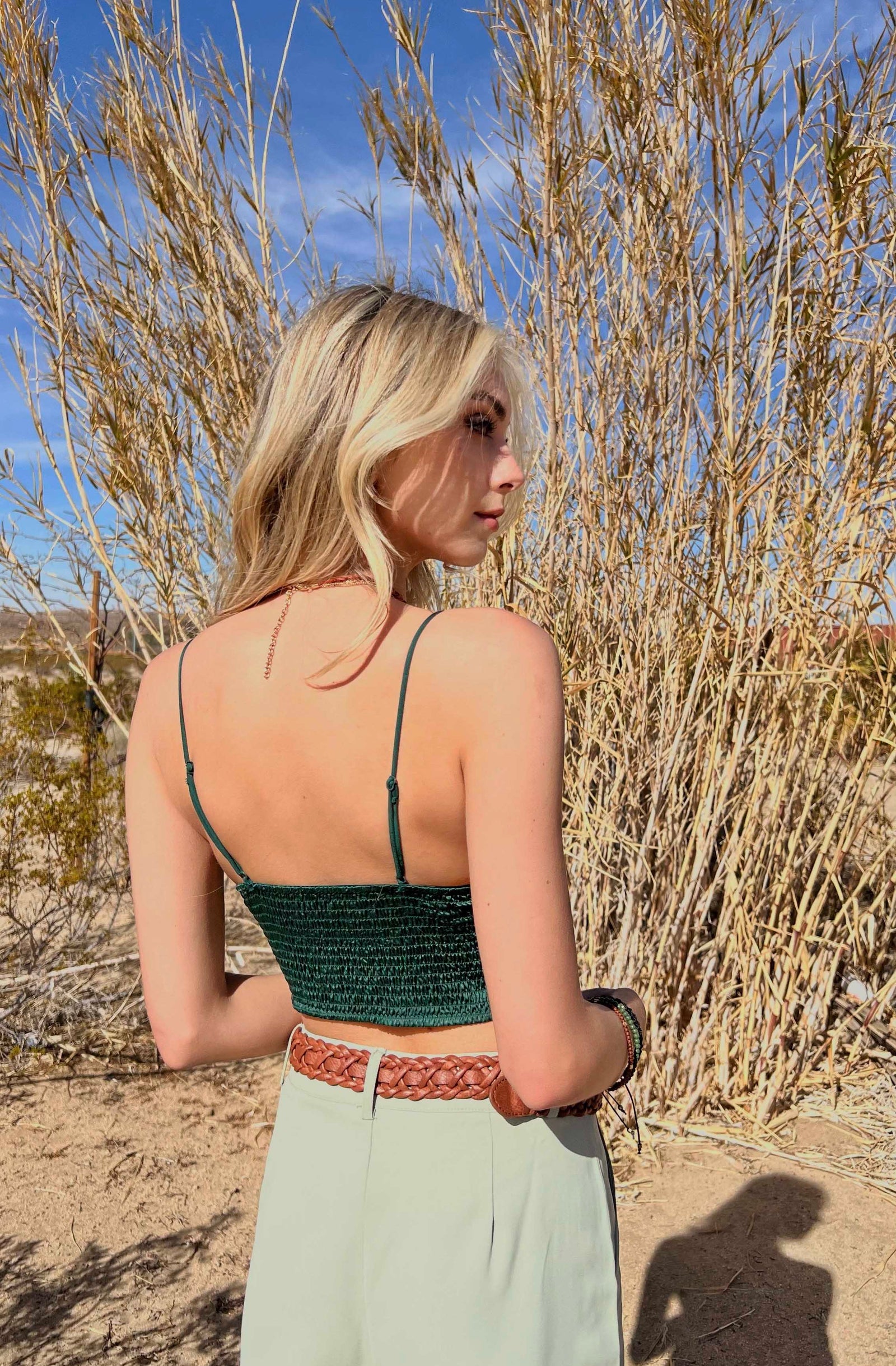 Crochet Overlay Longline Bralette Small / Emerald