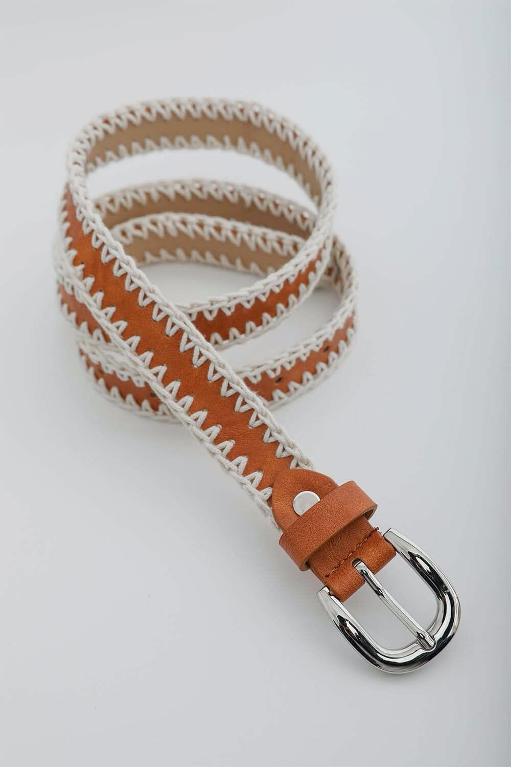 Crochet Vegan Leather Belt Belts Leto Collection Camel 