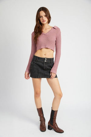 CROPPED COLLAR KNIT TOP Emory Park 