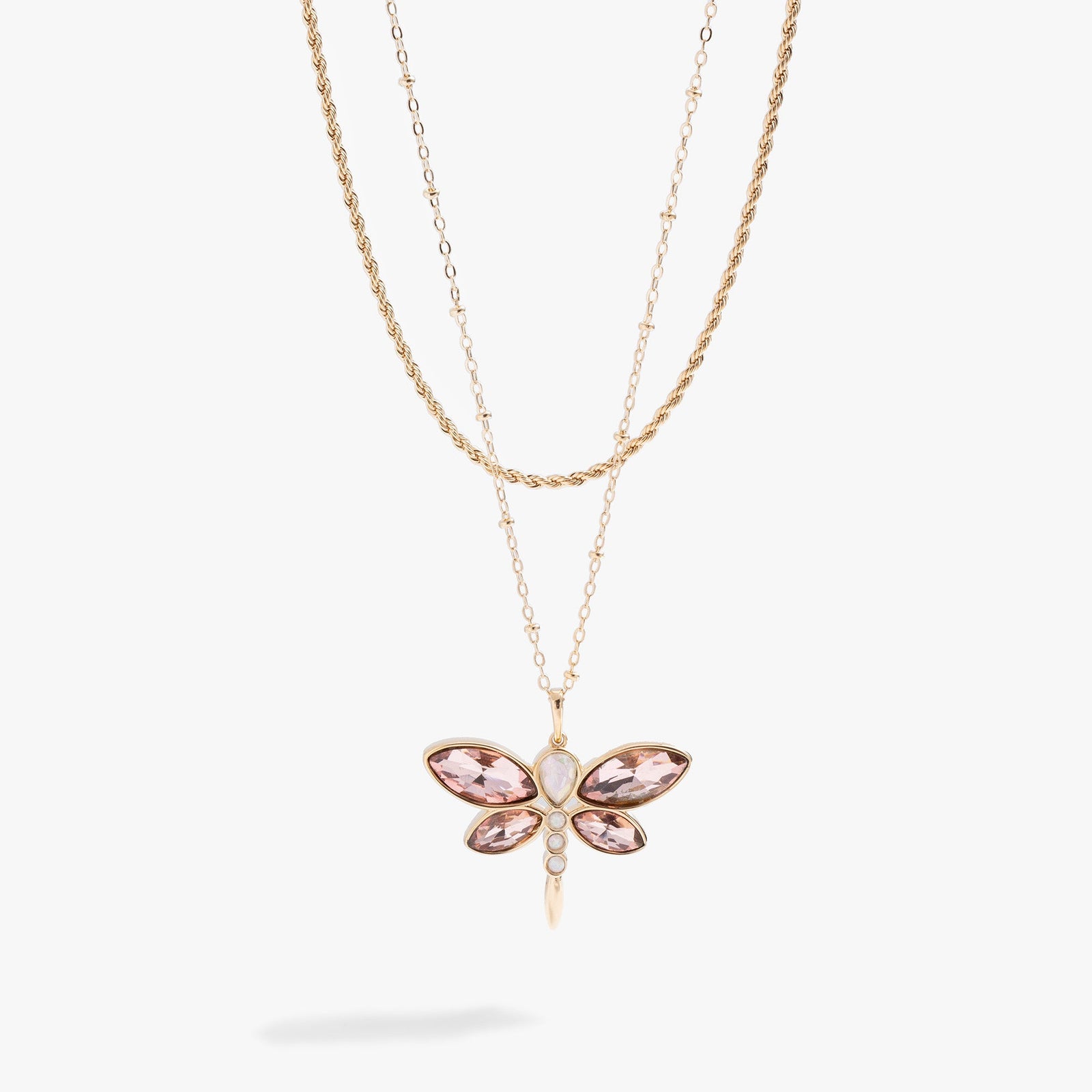 Crystal Dragonfly Double Layer Necklace
