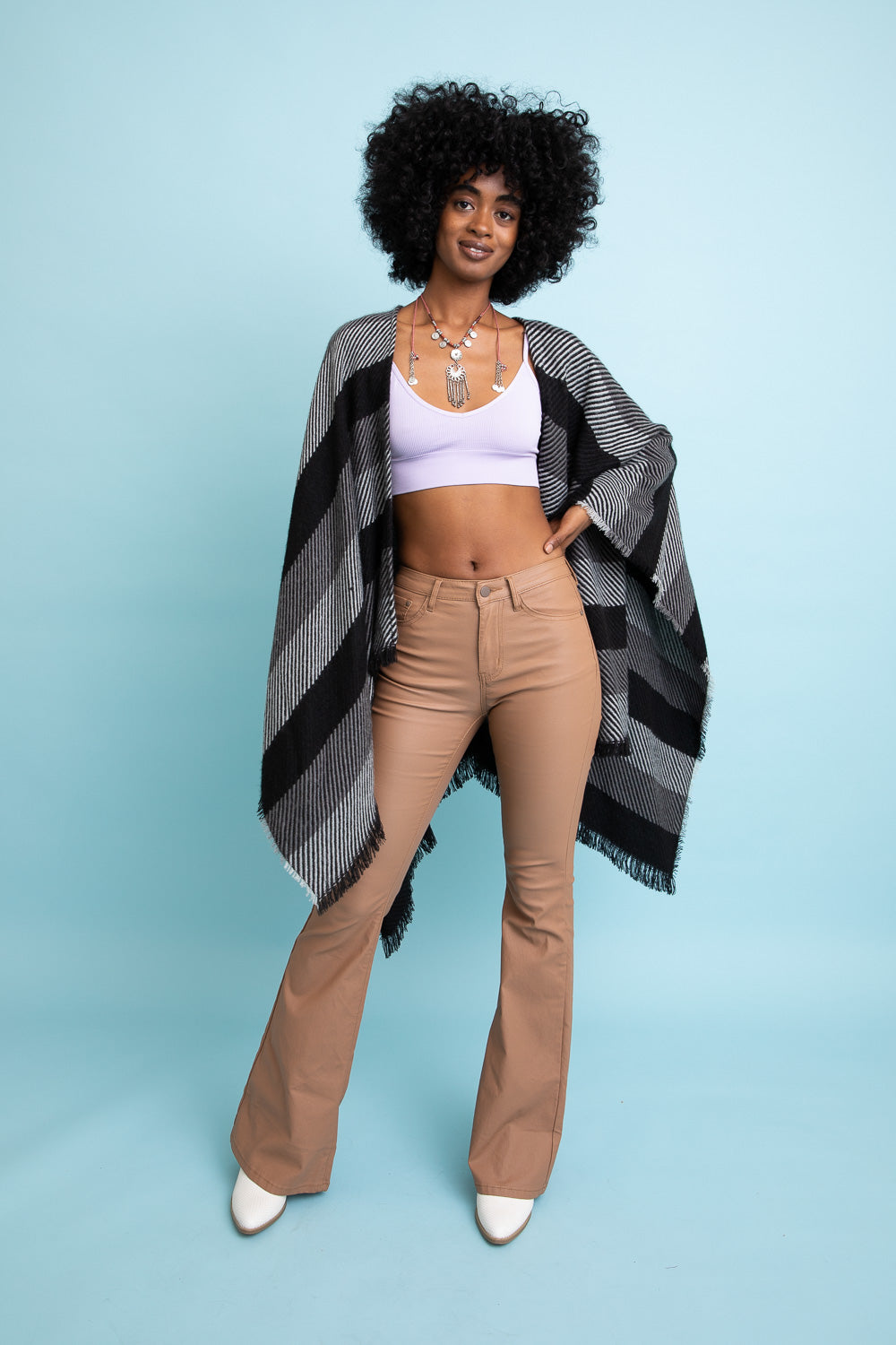 Cuddle Season Striped Knit Poncho🥰 Ponchos One Size /