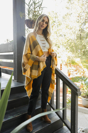 Cuddle Season Striped Knit Poncho🥰 Ponchos One Size /