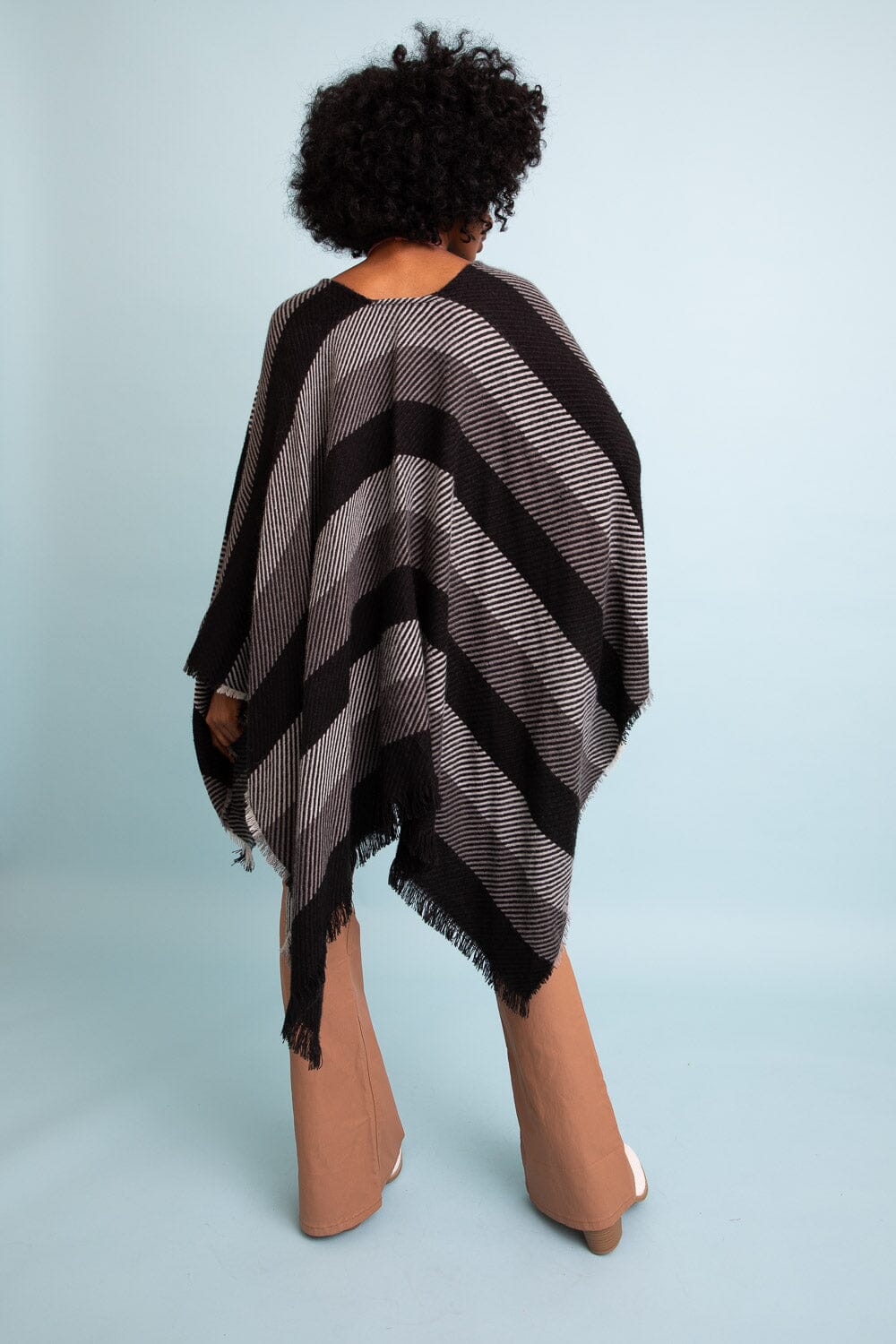 Cuddle Season Striped Knit Poncho Ponchos Leto Collection One Size Charcoal 