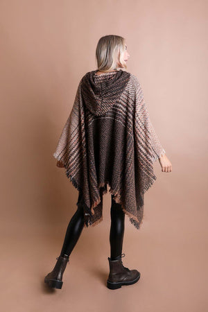 Cuddly Herringbone Hooded Poncho Ponchos Leto Collection 