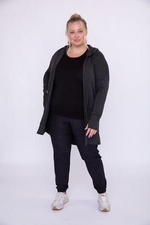 Curvy Longline Hooded Cardigan with Pockets Mono B 