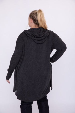 Curvy Longline Hooded Cardigan with Pockets Mono B 