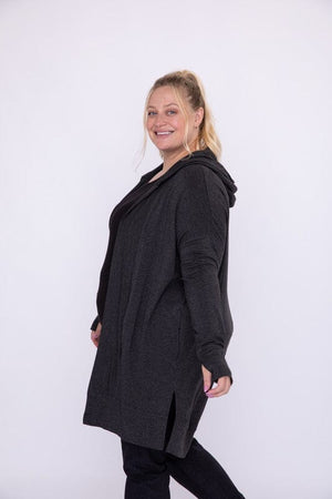 Curvy Longline Hooded Cardigan with Pockets Mono B 