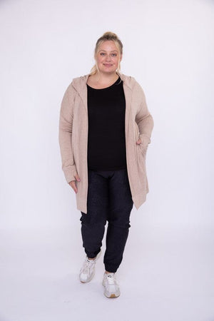 Curvy Longline Hooded Cardigan with Pockets Mono B 