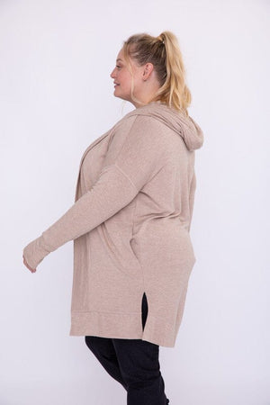 Curvy Longline Hooded Cardigan with Pockets Mono B 