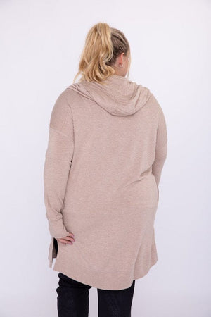 Curvy Longline Hooded Cardigan with Pockets Mono B 