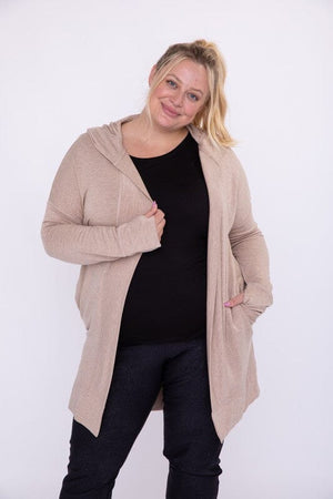 Curvy Longline Hooded Cardigan with Pockets Mono B Natural 1XL 