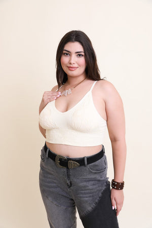Curvy Seamless Padded Textured Brami Plus Plus Size Leto Collection Ivory 