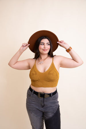 Curvy Seamless Padded Textured Brami Plus Plus Size Leto Collection Mustard 