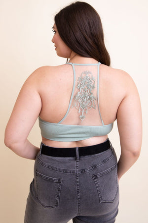 Curvy Tattoo Back Bralette Plus Size Leto Collection 1X2X Sage 