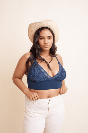 Curvy Waistband Loop Lace Brami Bralette Leto Collection Blue 