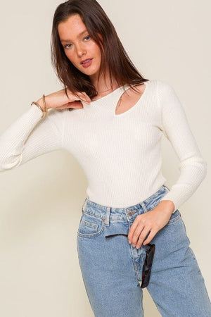 Cut Out Long Sleeve Sweater Top TIMING Cream S 