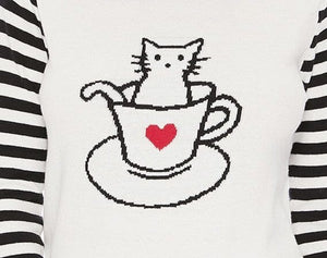 Cute Cat In Cup Jacquard Sweater Top Mak 