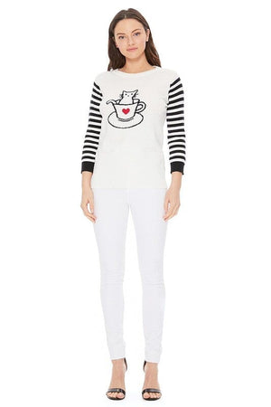 Cute Cat In Cup Jacquard Sweater Top Mak 