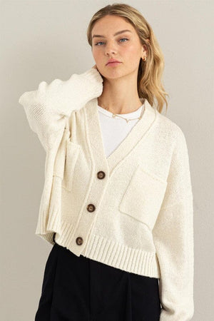 Cute Mood Crop Shoulder Cropped Cardigan Sweater HYFVE CREAM S 